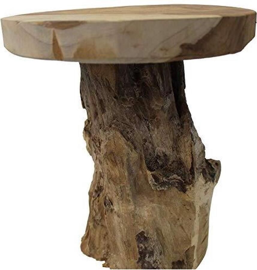 Home & Styling Bijzettafeltje Teakwood lichtbruin D25x H29 cm plantenpot verhoger koffie tafel - Foto 2