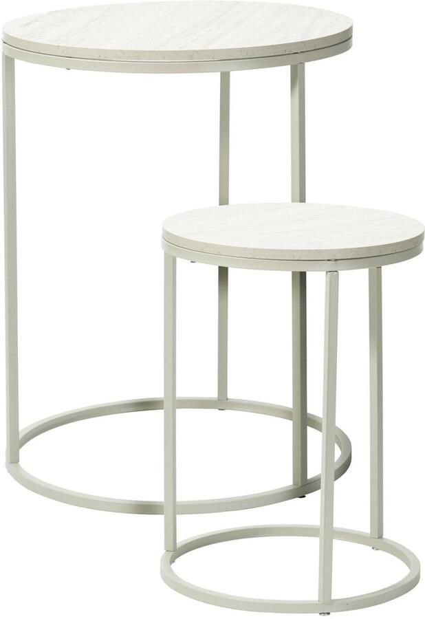 Home & Styling Bijzettafeltjes set 2x stuks Verona wit D40 x H50 cm D30 x H40 cm metaal hout plantenpot verhoger koffie tafels