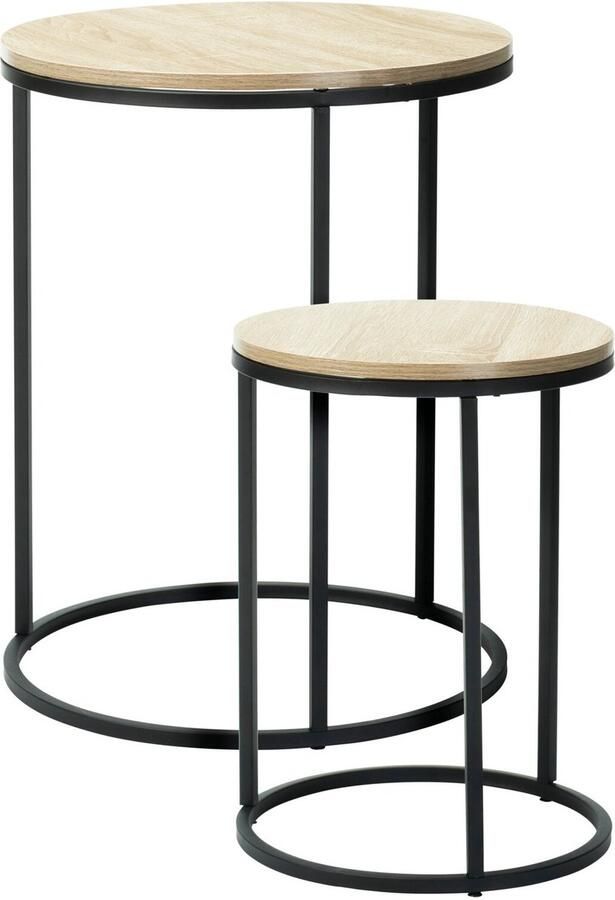 Home & Styling Bijzettafeltjes set 2x stuks Verona zwart naturel D40 x H50 cm D30 x H40 cm metaal hout plantenpot verhoger koffie tafels