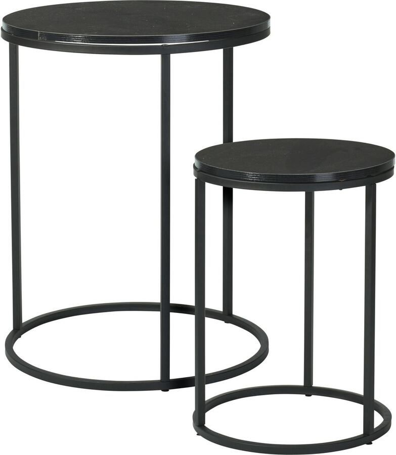 Home & Styling Bijzettafeltjes set 2x stuks Verona zwart zwart D40 x H50 cm D30 x H40 cm metaal hout plantenpot verhoger koffie tafels