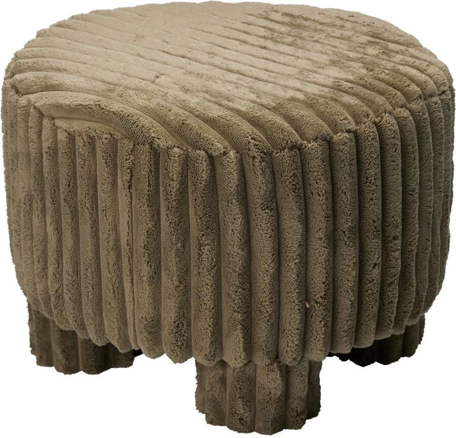 Home & Styling Corduroy Poef Ø40xH29cm Olijfgroen