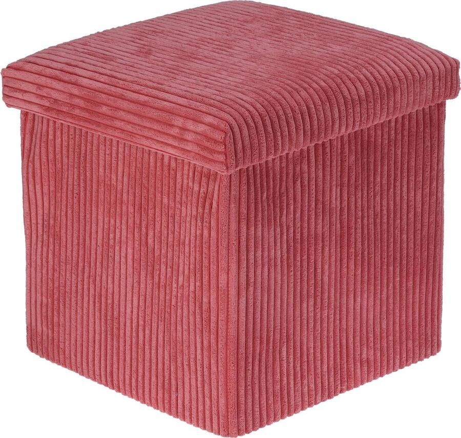 Home & Styling Corduroy Poef met Opbergruimte 38x38x38cm Rood