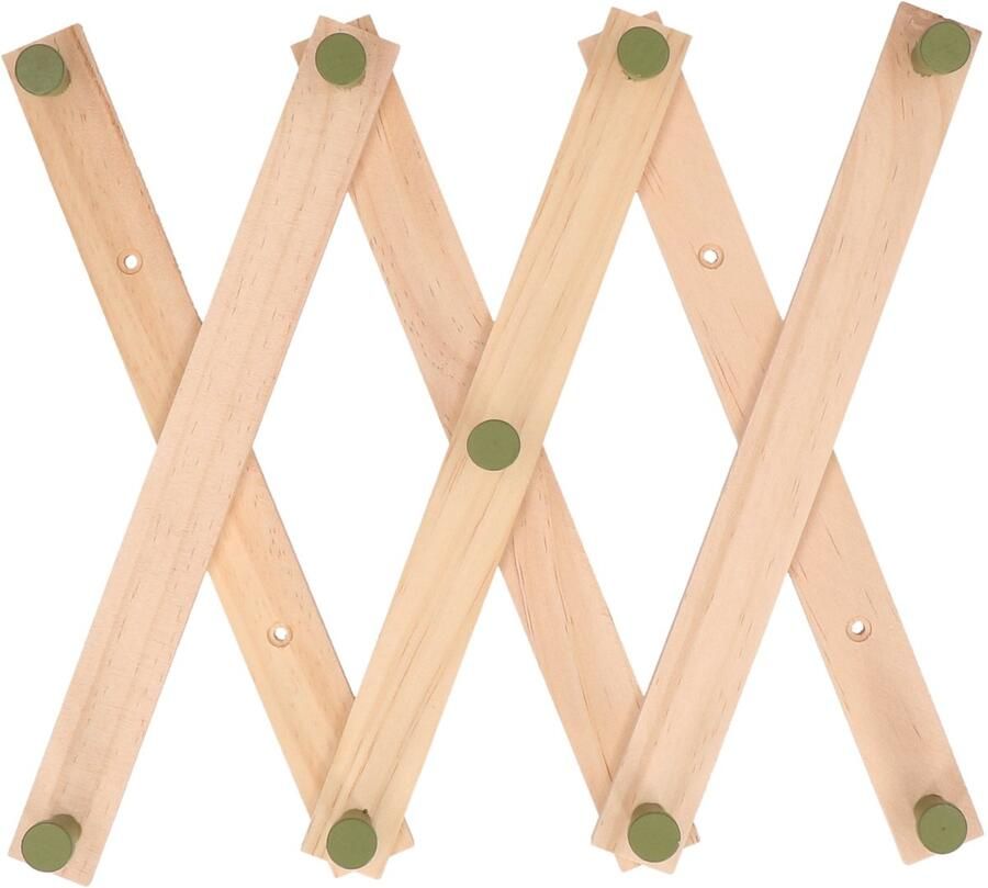 Home & Styling Kinderkamer kapstok verstelbaar 9 groene haakjes hout 60 x 12 cm