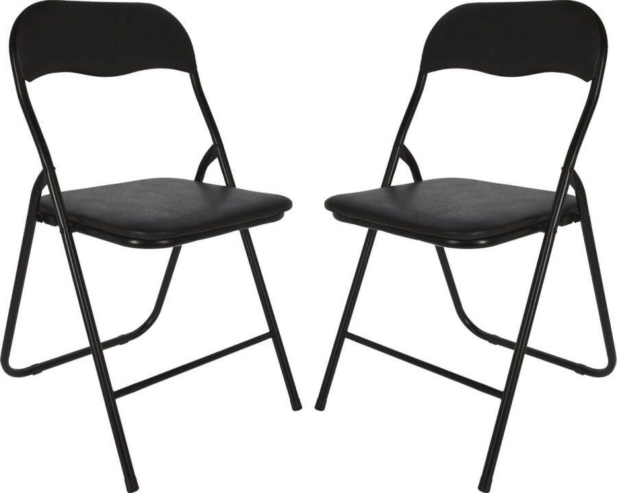 Home & Styling Klapstoel met kunstleer zitting 2x zwart 40 x 38 x 88 cm metaal Bijzet stoelen Inklapbaar