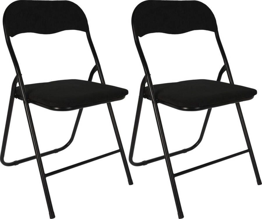 Home & Styling Klapstoel met ribcord zitting 2x zwart 40 x 38 x 88 cm metaal Bijzet stoelen Inklapbaar - Foto 1