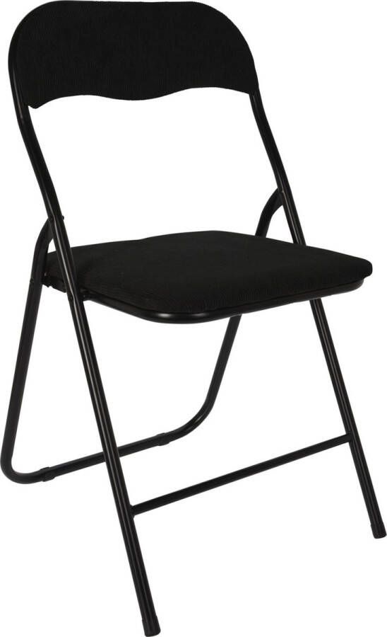 Home & Styling Klapstoel met ribcord zitting zwart 40 x 38 x 88 cm metaal Bijzet stoelen Inklapbaar - Foto 1