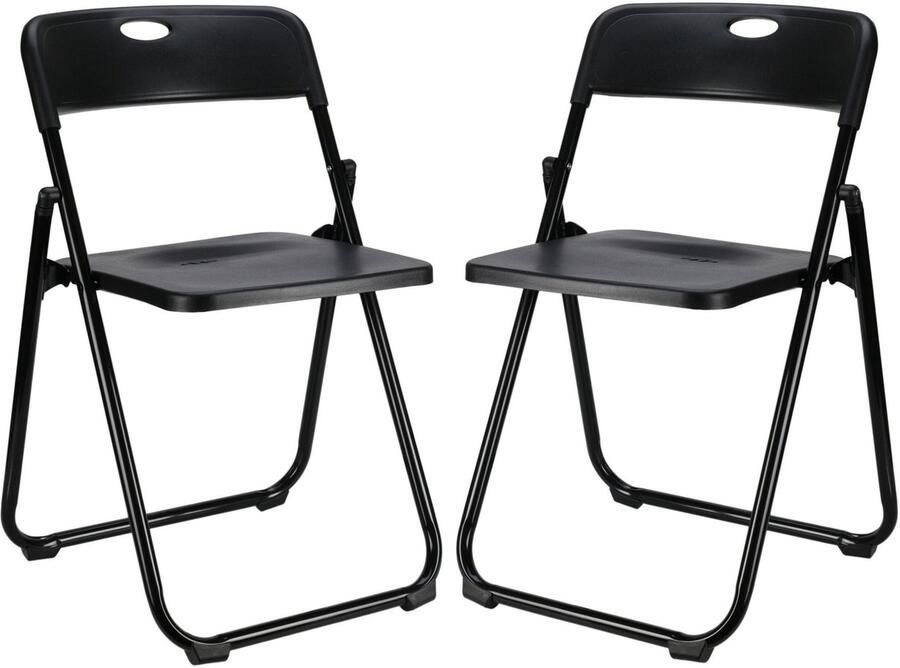 Home & Styling Klapstoel voor buiten binnen 2x zwart 47 x 73 cm stevig kunststof Bijzet stoelen Vouwstoelen