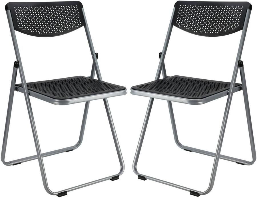 Home & Styling Klapstoel voor buiten binnen 2x zwart 48 x 82 cm stevig kunststof Bijzet stoelen Vouwstoelen