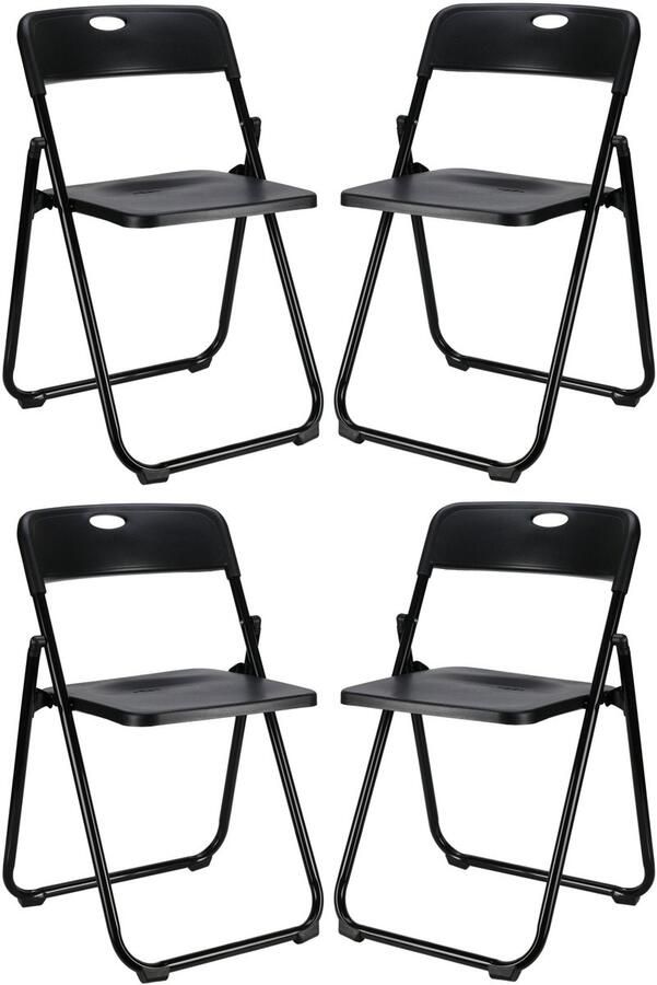 Home & Styling Klapstoel voor buiten binnen 4x zwart 47 x 73 cm stevig kunststof Bijzet stoelen Vouwstoelen