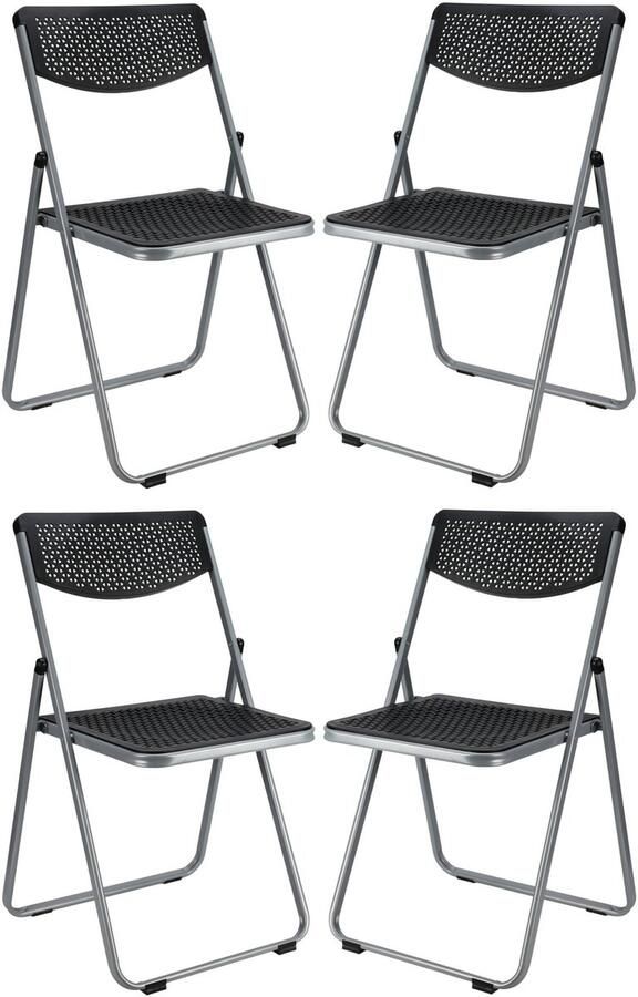 Home & Styling Klapstoel voor buiten binnen 4x zwart 48 x 82 cm stevig kunststof Bijzet stoelen Vouwstoelen