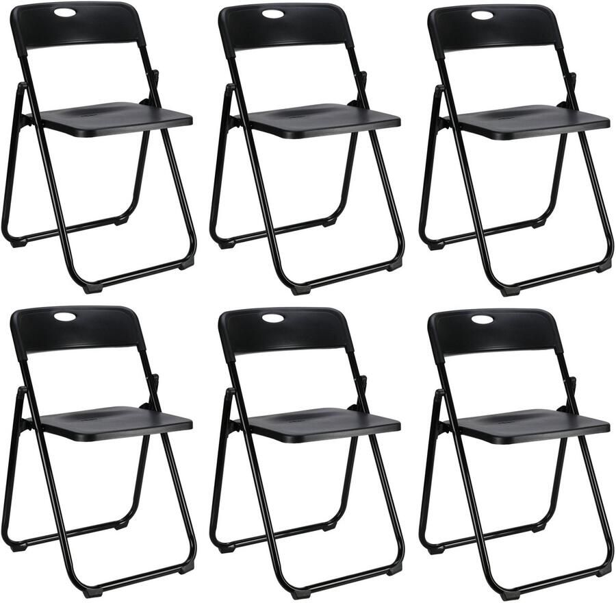 Home & Styling Klapstoel voor buiten binnen 6x zwart 47 x 73 cm stevig kunststof Bijzet stoelen Vouwstoelen