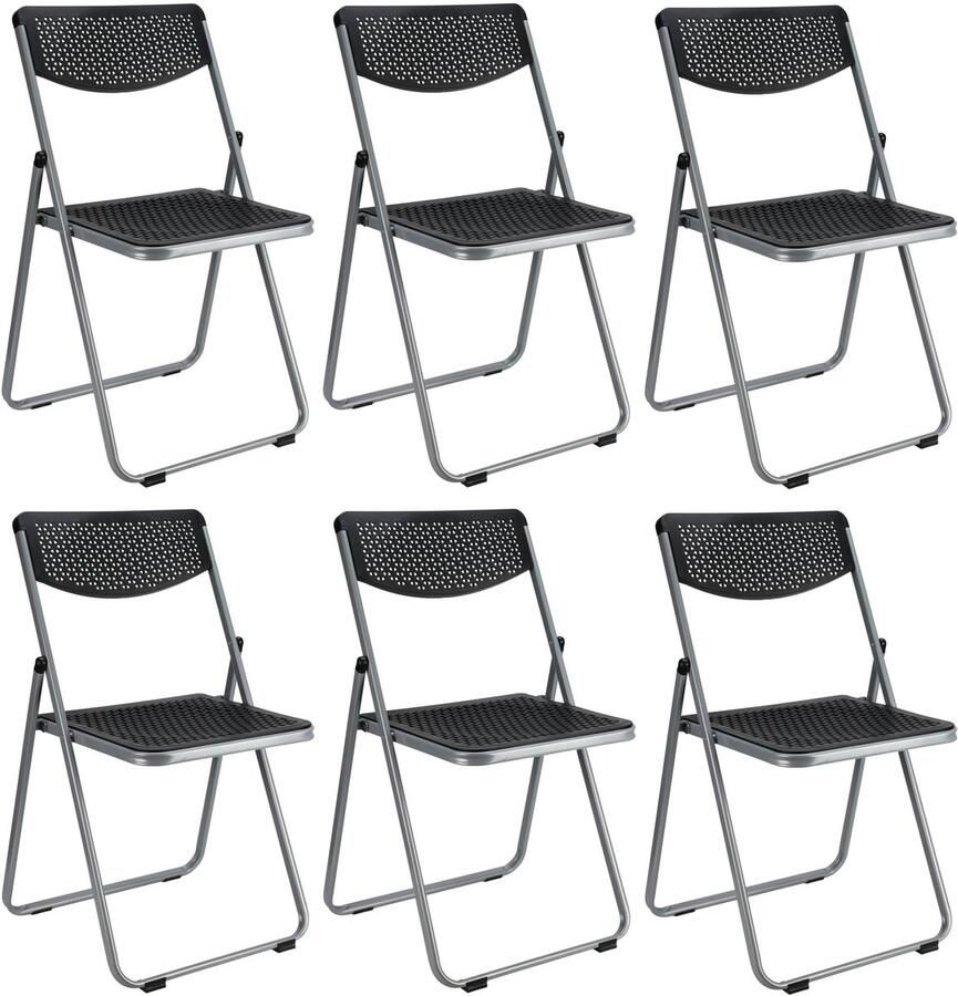 Home & Styling Klapstoel voor buiten binnen 6x zwart 48 x 82 cm stevig kunststof Bijzet stoelen Vouwstoelen