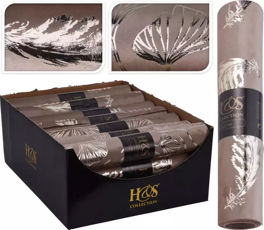 Home & Styling Loper tafel Velvet beige champagne 28 x 150 cm Tafelloper Kerstmis Blaadjes Decostof