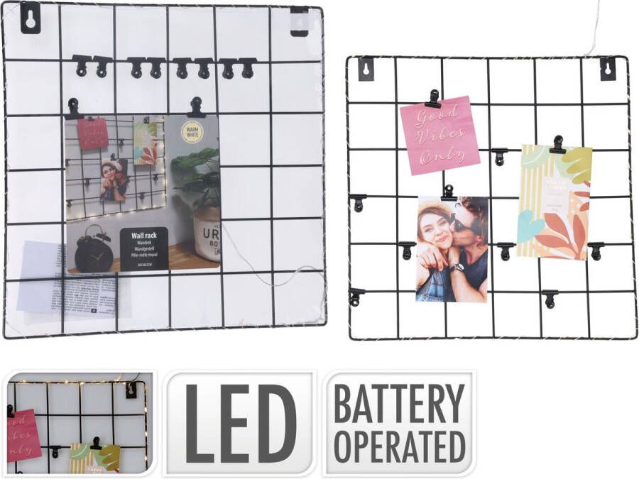 Home & Styling Wandrek met LED en haakjes voor foto's 36x36x2cm Zwart