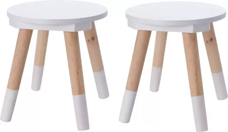 Home & Styling Zit krukje bijzet stoel 2x hout wit lichtbruin D24 x H26 cm Kinderen Krukjes