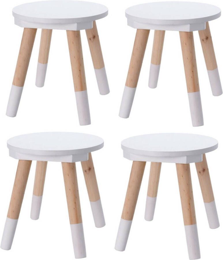 Home & Styling Zit krukje bijzet stoel 4x hout wit lichtbruin D24 x H26 cm Kinderen