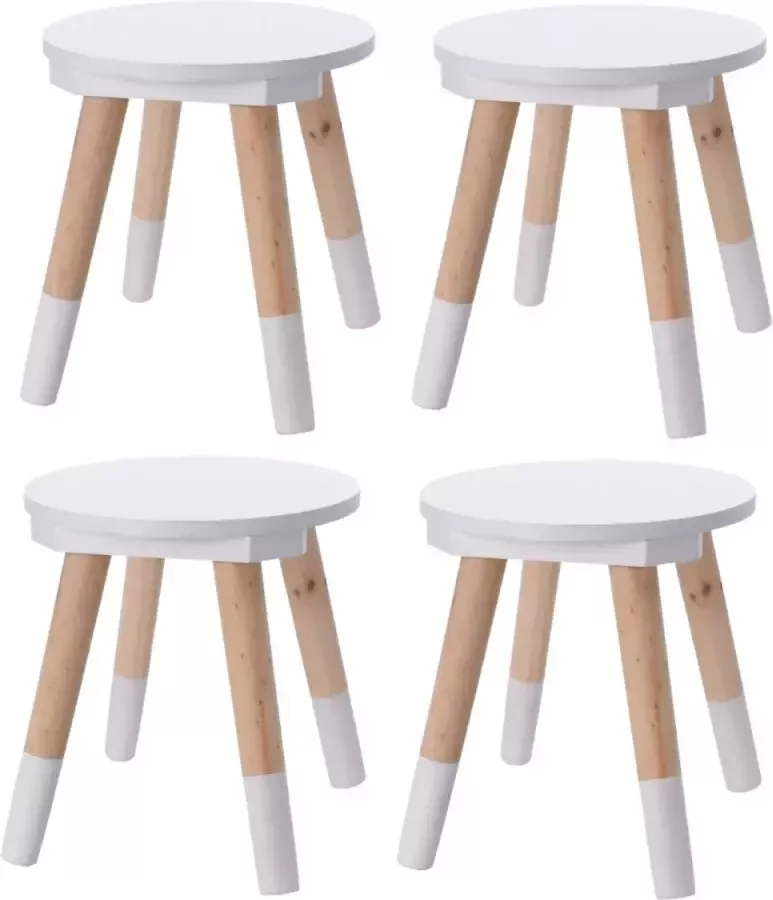Home & Styling Zit krukje bijzet stoel 4x hout wit lichtbruin D24 x H26 cm Kinderen