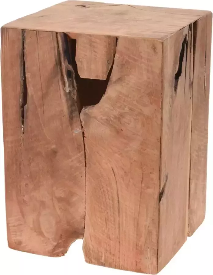Home&Styling Kruk teak hout 25 x 25 x 35 cm duurzaam gerecycled teak hout - Foto 1