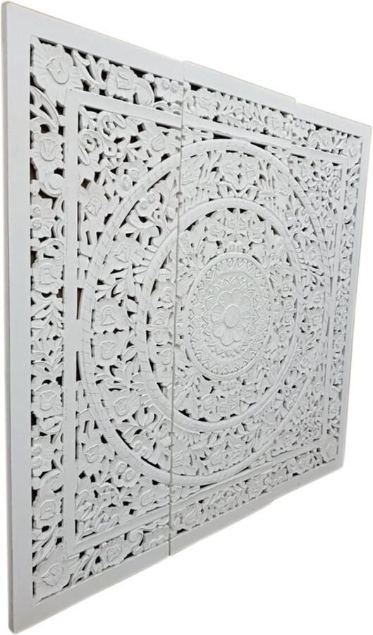 Home ESPRIT Hoofdbord Wit Natuurlijk Hout MDF 180 x 3 5 x 180 cm