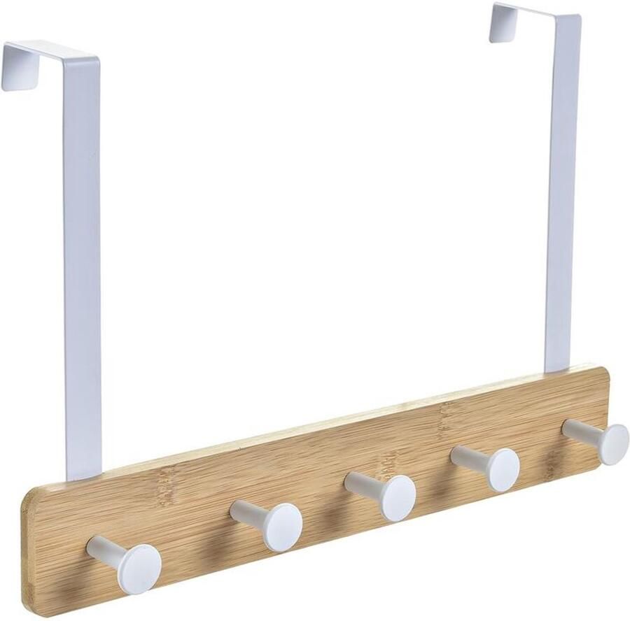 Kapstok voor deur Home ESPRIT Wit Metaal Bamboe 38 5 x 4 8 x 25 5 cm