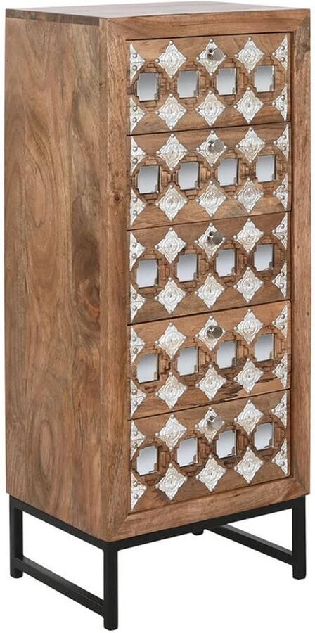 Home ESPRIT Ladenkast Bruin Zwart Zilverkleurig Mangohout Spiegel Indiaas 45 x 35 x 105 cm