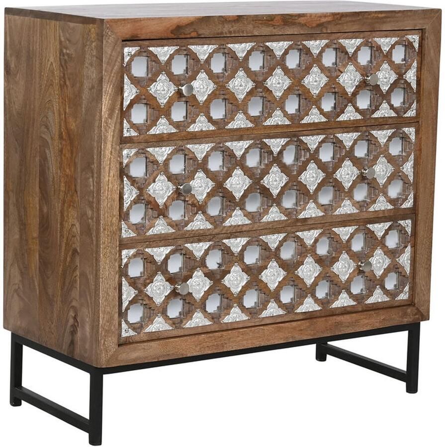 Home ESPRIT Ladenkast Bruin Zwart Zilverkleurig Mangohout Spiegel Indiaas 80 x 38 x 80 cm