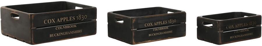 Home ESPRIT Opslagdozen Cox Apples 1830 Zwart Sparrenhout 40 x 30 x 15 cm 3 Onderdelen