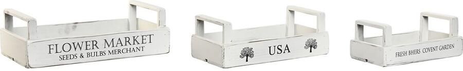 Home ESPRIT Opslagdozen Wit Sparrenhout 39 x 19 x 12 cm 3 Onderdelen