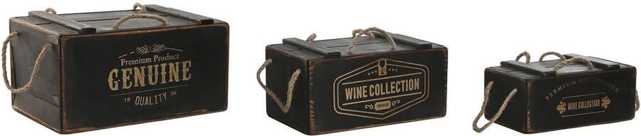 Home ESPRIT Opslagdozen Zwart Sparrenhout 38 x 24 x 20 cm 3 Onderdelen