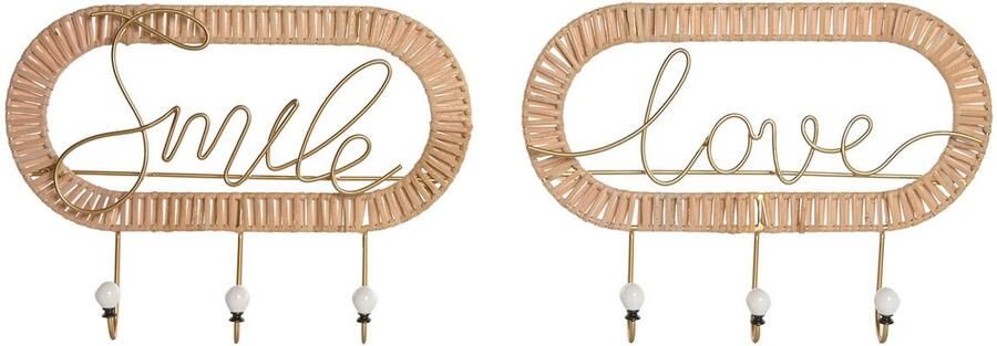 Home ESPRIT Wandkapstok Gouden Natuurlijk Metaal Rotan 40 x 6 4 x 28 6 cm (2 Stuks)