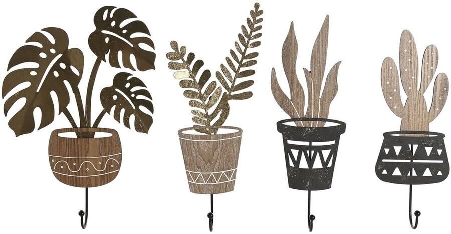 Home ESPRIT Wandkapstok Natuurlijk Metaal Hout MDF 16 x 4 x 30 cm (4 Stuks)