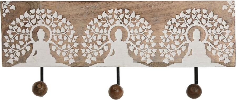 Home ESPRIT Wandkapstok Wit Zwart Natuurlijk Metaal Mangohout Boeddha 38 x 5 x 16 cm