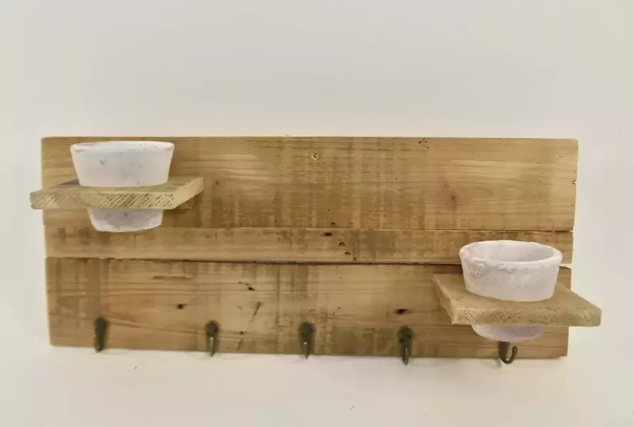 Home of Decorations Kapstok wandbord met 2 potjes