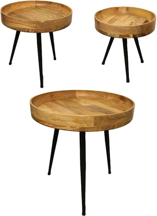 Home Society Table Artha bijzettafels bijzettafel rond bijzettafel metaal met hout set van drie bijzettafeltjes woonkamer hout rond