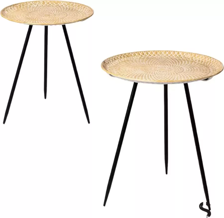 Home Society Set 2 Tafel Zahora Beige Wit Zwart Metaal Hoogte 50 cm