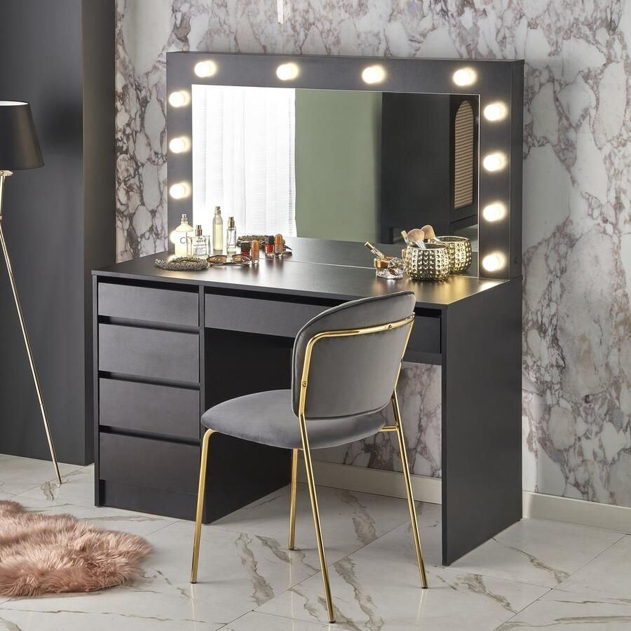 Home style Kaptafel Make-uptafel Charme zwart 120 cm breed met spiegel en led