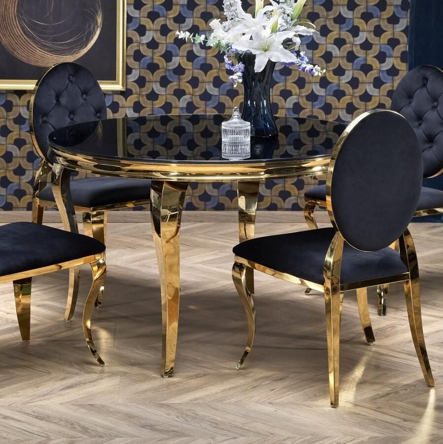 Home style Ronde eettafel Reginald 120 cm zwart met goud