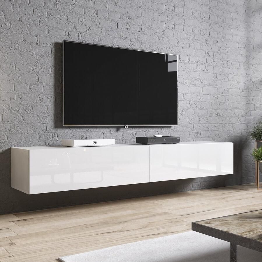 Home style Zwevend Tv-meubel Slide 2D 200 cm breed hoogglans wit