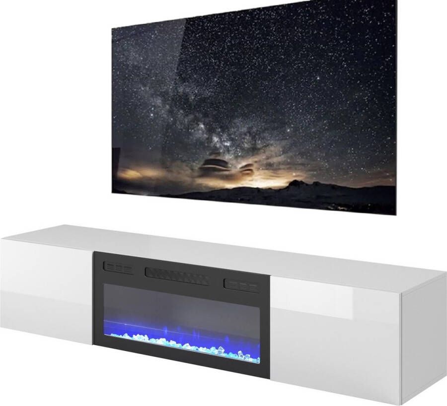 Home style Zwevend Tv-meubel Livo 180 cm breed wit met sfeerhaard