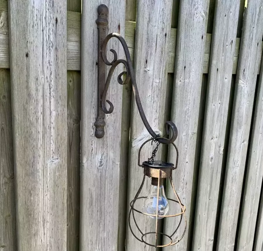 Home Sweet Home Hang Lantaarn Solar lamp met wandhaak antique roest bruin 65593 Tuinverlichting Stoer & Sober Woonstijl