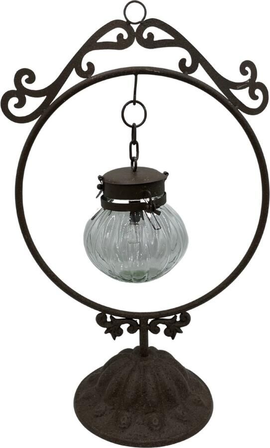 Home Sweet Home Lantaarn lamp aan metalen standaard bruin timer 56 x 20 cm ijzer 813040 Stoer & Sober Woonstijl