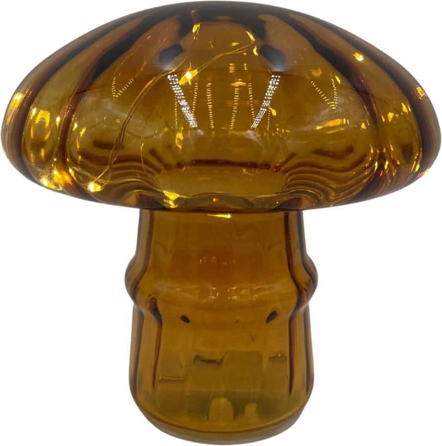 Home Sweet Home Tafellamp paddenstoel oranje glas 15 5 x 16 cm 3xAAA 862478002 Stoer & Sober Woonstijl