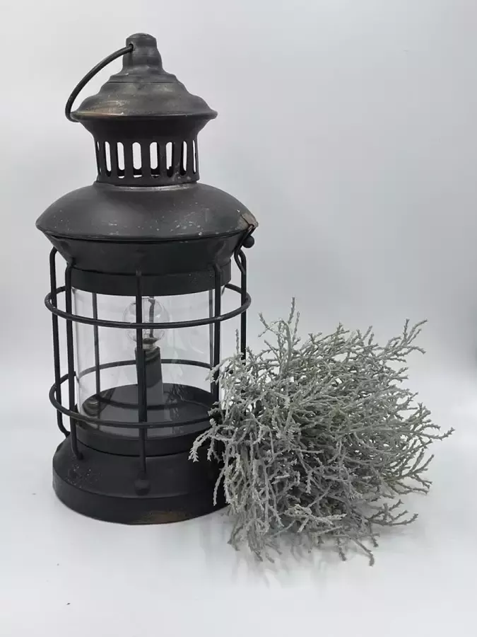 Home Sweet Home Lantaarn lamp led verlichting batterij antique black roest timer 30 x 15 cm 65486 Stoer & Sober Woonstijl