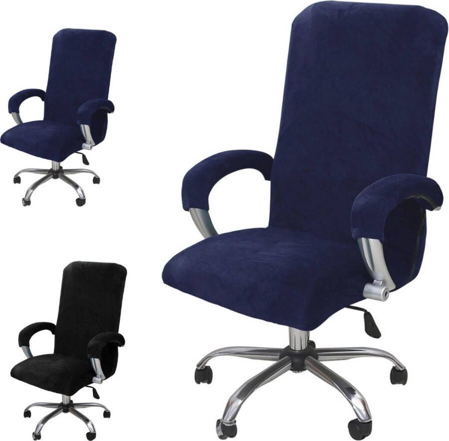 Home2go Bureaustoelhoes Stoelhoes Computer stoel hoes Stoelhoezen bureaustoelhoezen Stretch met armleuning Inclusief armleuning Maat L Luxe Velvet marineblauw