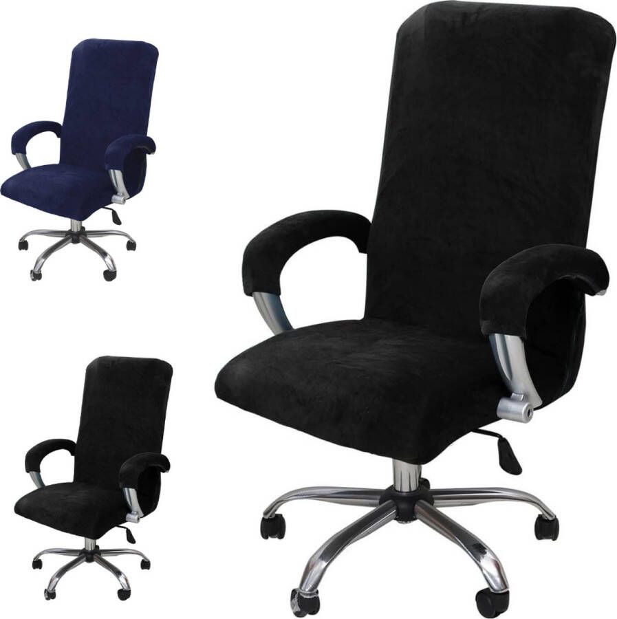 Home2go Bureaustoelhoes Stoelhoes Computer stoel hoes Stoelhoezen bureaustoelhoezen Stretch met armleuning Inclusief armleuning Maat L Luxe Velvet Zwart