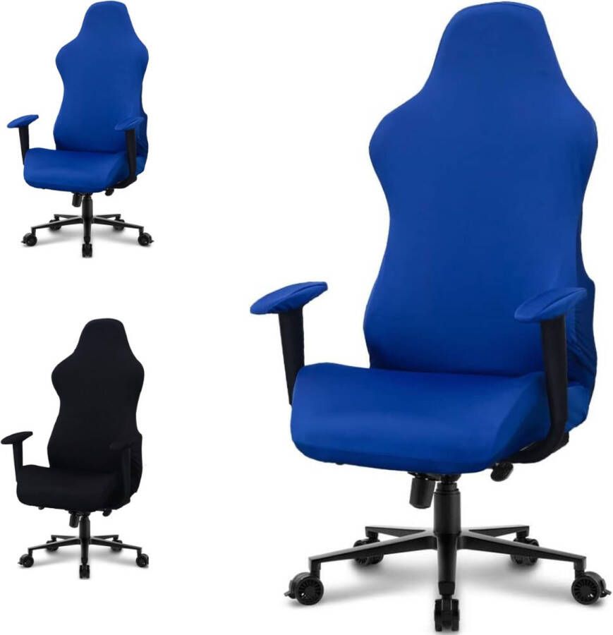 Home2go Computer stoel hoes Gamingstoel hoes bureaustoelhoezen Bureaustoelhoes Stoelhoezen Stoelovertrek Donker Blauw - Foto 3