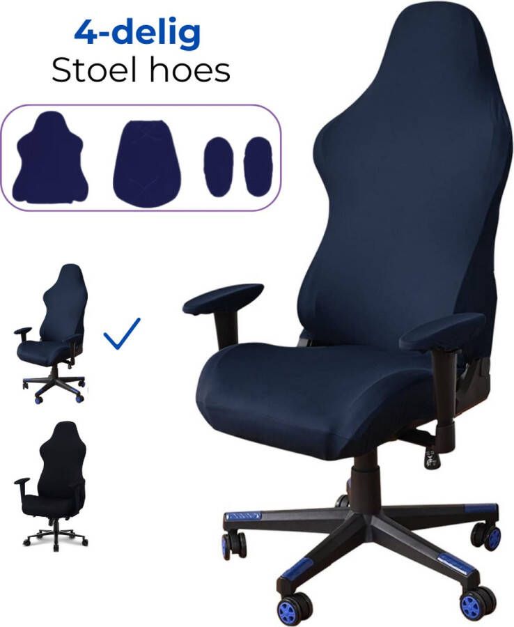 Home2go Computer stoel hoes Gamingstoel hoes bureaustoelhoezen Bureaustoelhoes Stoelhoezen Stoelovertrek Donker Blauw - Foto 2