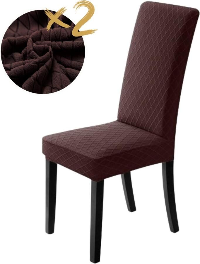 Home2go Stoelhoes Eetkamer Stoelhoezen Zetelhoes Stoelbeschermer Stoelhoezen Stretch Bruin Met Patroon 2 stuks Inclusief stoelviltjes