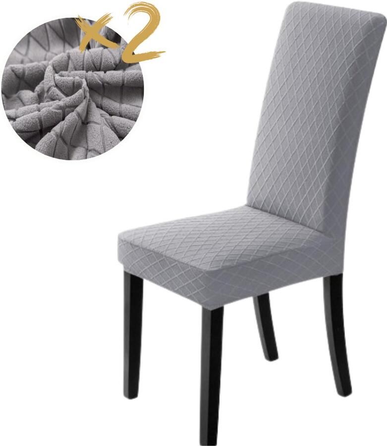 Home2go Stoelhoes Eetkamer Stoelhoezen Zetelhoes Stoelbeschermer Stoelhoezen Stretch Grijs Met Patroon 2 stuks Inclusief stoelviltjes