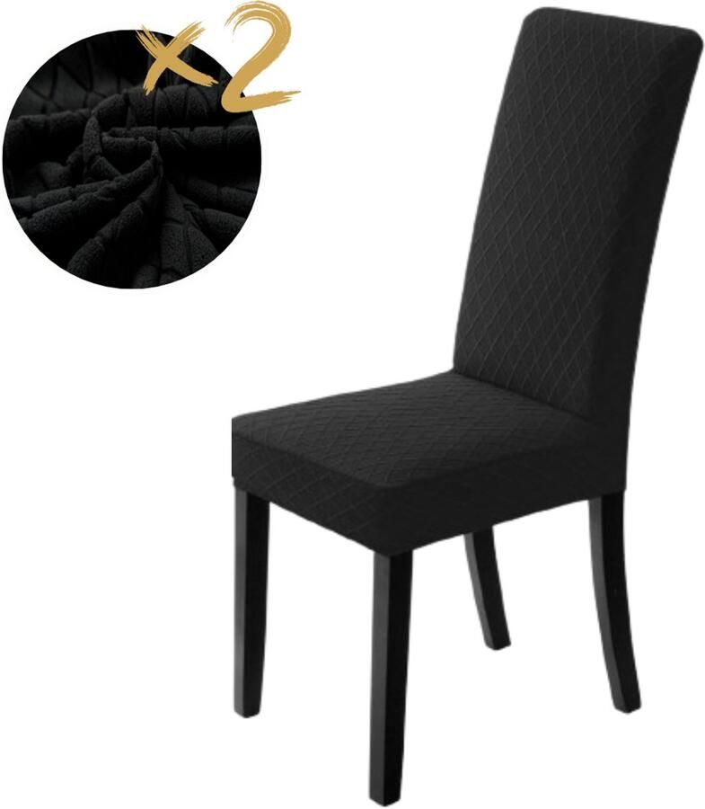 Home2go Stoelhoes Eetkamer Stoelhoezen Zetelhoes Stoelbeschermer Stoelhoezen Stretch Zwart Met Patroon 2 stuks Inclusief stoelviltjes